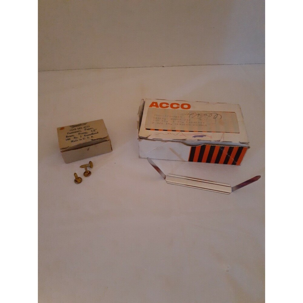 Lot Vtg Paper Fasteners Prongs Open Box Partially Used Acco Noestring Brass